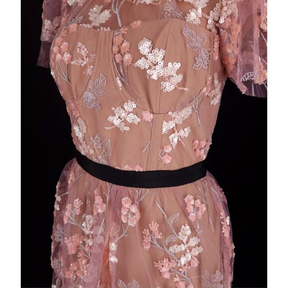 Self-Portrait Lace And Sequin Floral Midi Dress Size US 4 Pink $550 - Picture 6 of 16